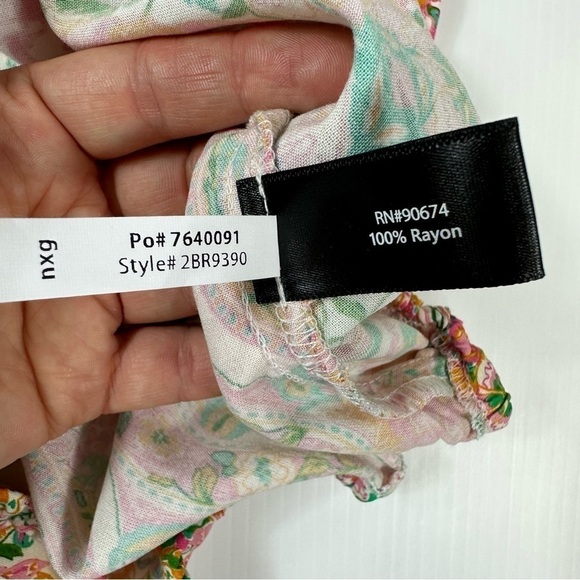 Boston Proper Blouse Sz XS Boho Beach Club Print Blouson - Picture 11 of 12